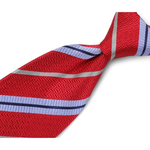 Robert Jensen Silk Tie Red/Blue Striped Pattern Hand Sewn Italy - Picture 1 of 9